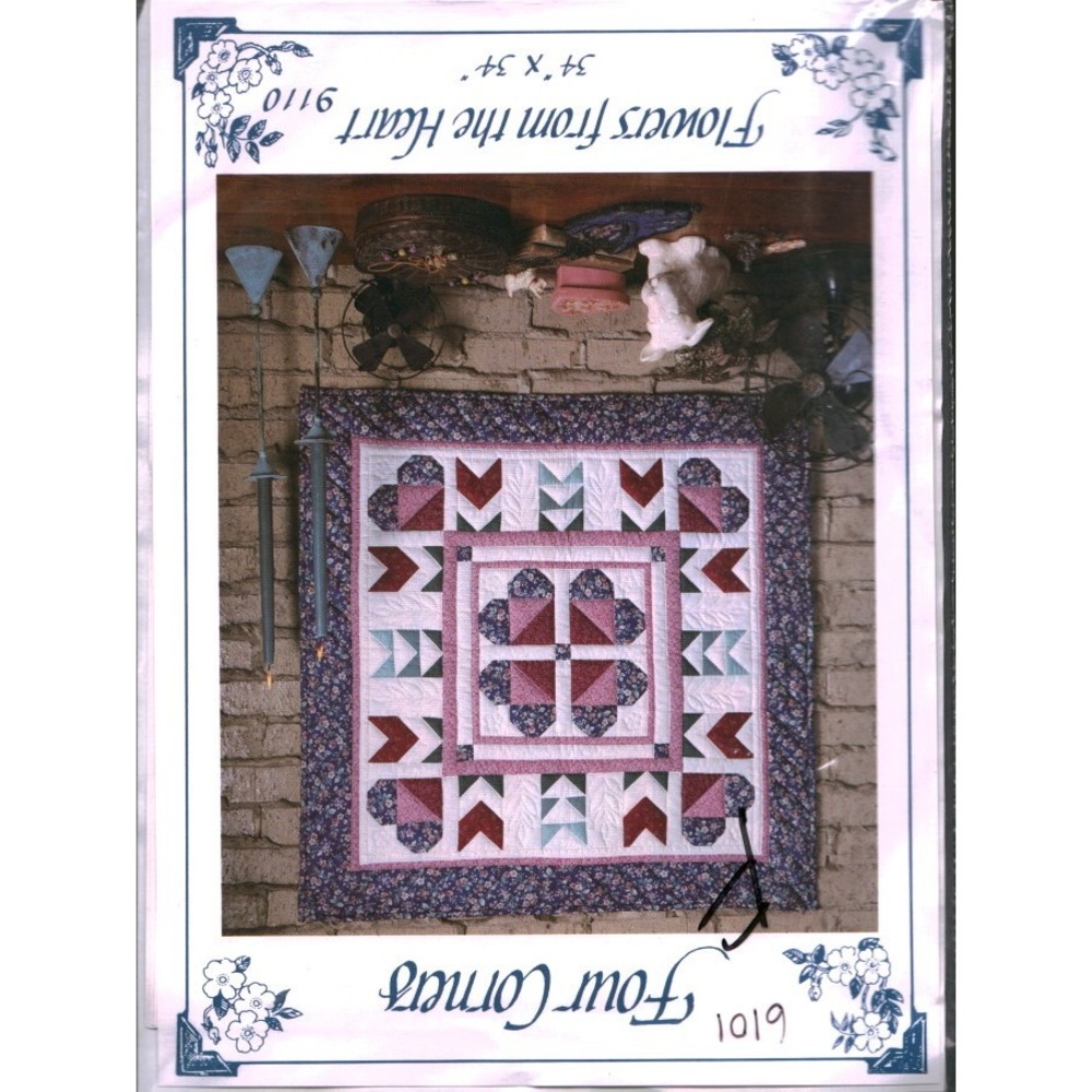 Four Corners Flowers from the Heart Quilt Pattern 6101 Wall Hanging 34x34 Heart